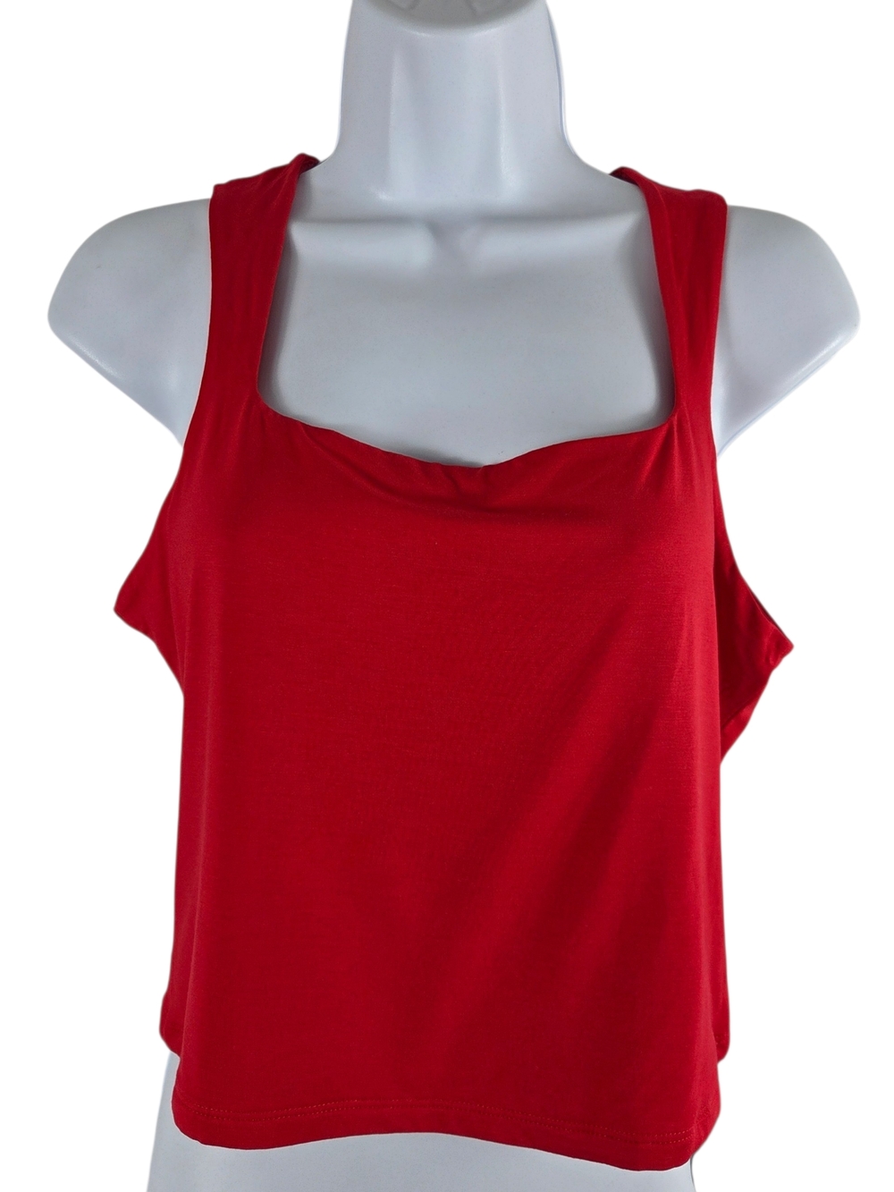 Classic Red Square-Neck Tank Top Slimming Stretch